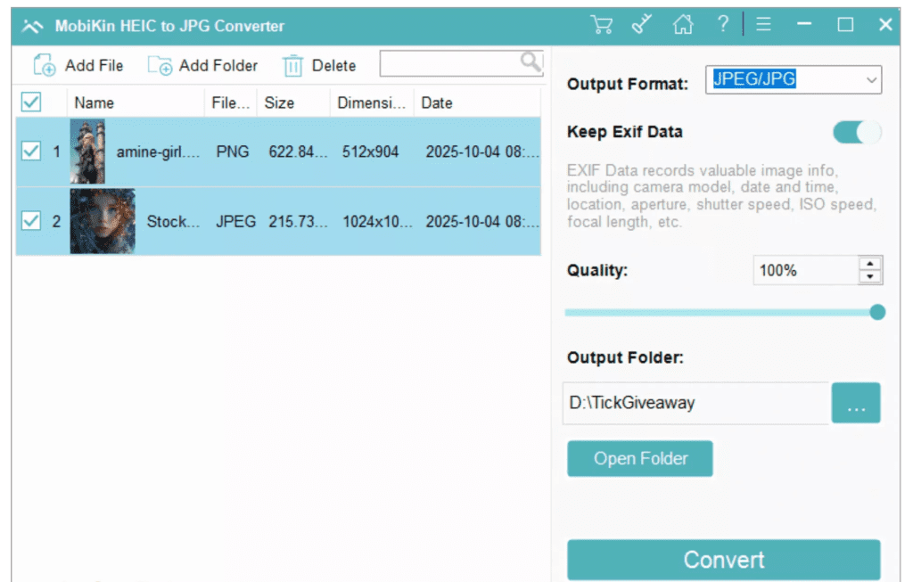 MobiKin HEIC to JPG Converter icon beside a batch of HEIC images and converted JPG files, highlighting simple image conversion for iPhone and Android users with free HEIC to JPG/PNG converter software.